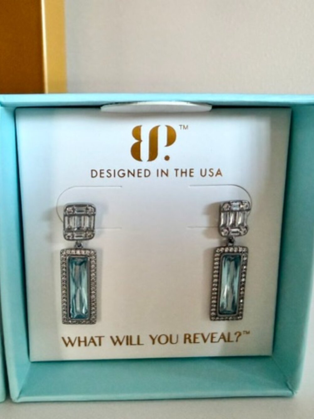 Bomb Party March 2026 "Be The Light" Aquamarine Drop Earrings - Hematite (NIB)